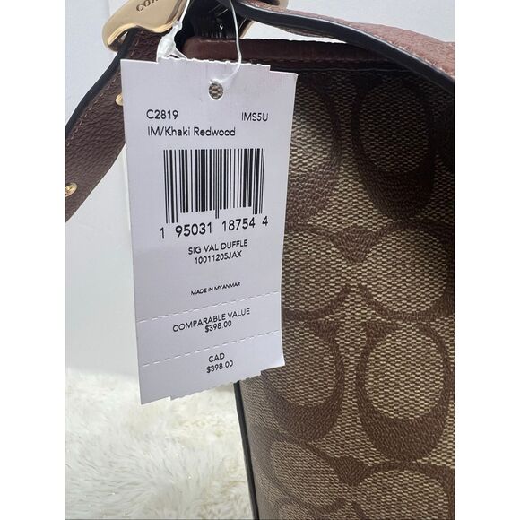 🔥🎁Nwt! Coach Sig Val Duffle Khaki Redwood Shouler Bag C2819 Msrp:$398.00 - Picture 7 of 7
